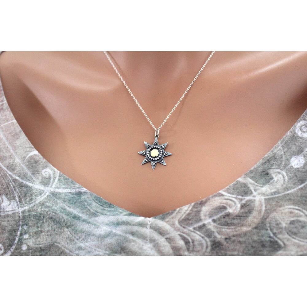 Mixed Metal Sun Charm with Granulation and Bronze, Mixed Metal Sun Pendant